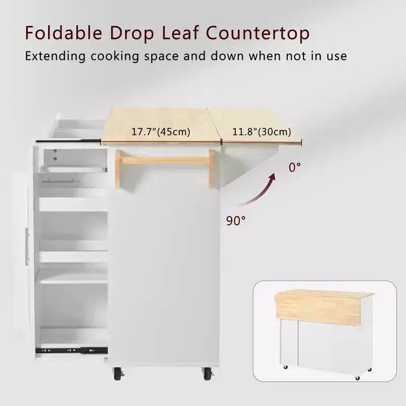 Chariot de Rangement de Cuisine CLIHOME avec Organisateur d'Armoire Coulissant à 3 Niveaux, Îlot de Cuisine Roulant sur Roues avec Porte-Serviettes, 2 Tiroirs