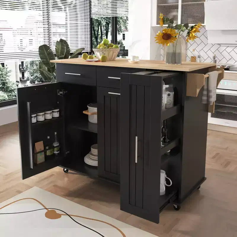 Chariot de Rangement de Cuisine CLIHOME avec Organisateur d'Armoire Coulissant à 3 Niveaux, Îlot de Cuisine Roulant sur Roues avec Porte-Serviettes, 2 Tiroirs