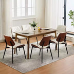Lot de 2 chaises de salle à manger en bois, chaises d'appoint modernes rembourrées en cuir PU avec lanières en forme de coquille, dossier en bois courbé de noyer et pieds en métal, pour salle à manger