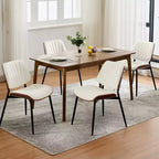 Lot de 2 chaises de salle à manger en bois, chaises d'appoint modernes rembourrées en cuir PU avec lanières en forme de coquille, dossier en bois courbé de noyer et pieds en métal, pour salle à manger