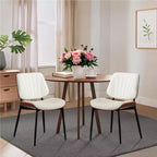 Lot de 2 chaises de salle à manger en bois, chaises d'appoint modernes rembourrées en cuir PU avec lanières en forme de coquille, dossier en bois courbé de noyer et pieds en métal, pour salle à manger