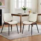 Lot de 2 chaises de salle à manger en bois, chaises d'appoint modernes rembourrées en cuir PU avec lanières en forme de coquille, dossier en bois courbé de noyer et pieds en métal, pour salle à manger