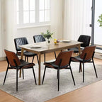 Lot de 2 chaises de salle à manger en bois, chaises d'appoint modernes rembourrées en cuir PU avec lanières en forme de coquille, dossier en bois courbé de noyer et pieds en métal, pour salle à manger