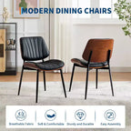 Lot de 2 chaises de salle à manger en bois, chaises d'appoint modernes rembourrées en cuir PU avec lanières en forme de coquille, dossier en bois courbé de noyer et pieds en métal, pour salle à manger