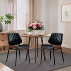 Lot de 2 chaises de salle à manger en bois, chaises d'appoint modernes rembourrées en cuir PU avec lanières en forme de coquille, dossier en bois courbé de noyer et pieds en métal, pour salle à manger