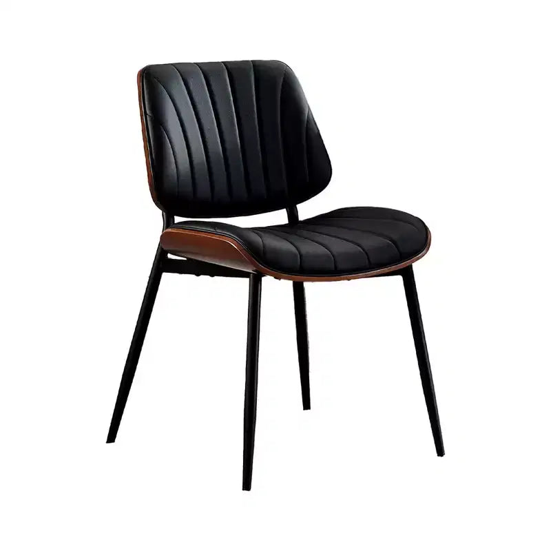 Wooden Dining Chairs Set of 2, Modern PU Leather Upholstered Accent Chairs with Shell Strips, Walnut Bentwood Back and Metal Legs, for Dining Room