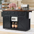 CLIHOME Farmhouse Kitchen Storage Island with Power Outlet, 2 Sliding Barn Door, Spice Rack, Rolling Kitchen Cart on Wheels
