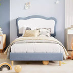 Twin/Full Size Bed Frame for Kids with Two-Tone Scalloped headboard Velvet
