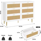 Armoire de rangement en rotin à 6 tiroirs de 29,5 po, buffet large avec grand plateau, conception anti-basculement pour chambre et salon