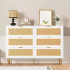 Armoire de rangement en rotin à 6 tiroirs de 29,5 po, buffet large avec grand plateau, conception anti-basculement pour chambre et salon