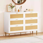 Armoire de rangement en rotin à 6 tiroirs de 29,5 po, buffet large avec grand plateau, conception anti-basculement pour chambre et salon