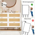 Armoire de rangement en rotin à 6 tiroirs de 29,5 po, buffet large avec grand plateau, conception anti-basculement pour chambre et salon