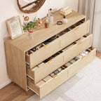 Armoire de rangement en rotin à 6 tiroirs de 29,5 po, buffet large avec grand plateau, conception anti-basculement pour chambre et salon