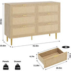 Armoire de rangement en rotin à 6 tiroirs de 29,5 po, buffet large avec grand plateau, conception anti-basculement pour chambre et salon