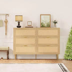 Armoire de rangement en rotin à 6 tiroirs de 29,5 po, buffet large avec grand plateau, conception anti-basculement pour chambre et salon