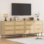 Armoire de rangement en rotin à 6 tiroirs de 29,5 po, buffet large avec grand plateau, conception anti-basculement pour chambre et salon
