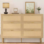 Armoire de rangement en rotin à 6 tiroirs de 29,5 po, buffet large avec grand plateau, conception anti-basculement pour chambre et salon
