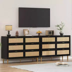 Armoire de rangement en rotin à 6 tiroirs de 29,5 po, buffet large avec grand plateau, conception anti-basculement pour chambre et salon