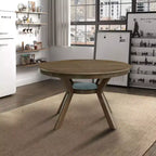 Table à manger ronde moderne Okak avec piédestal en tréteaux, table en bois pour salle à manger, restaurant