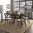 Table à manger ronde moderne Okak avec piédestal en tréteaux, table en bois pour salle à manger, restaurant