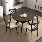 Table à manger ronde moderne Okak avec piédestal en tréteaux, table en bois pour salle à manger, restaurant