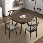 Table à manger ronde moderne Okak avec piédestal en tréteaux, table en bois pour salle à manger, restaurant