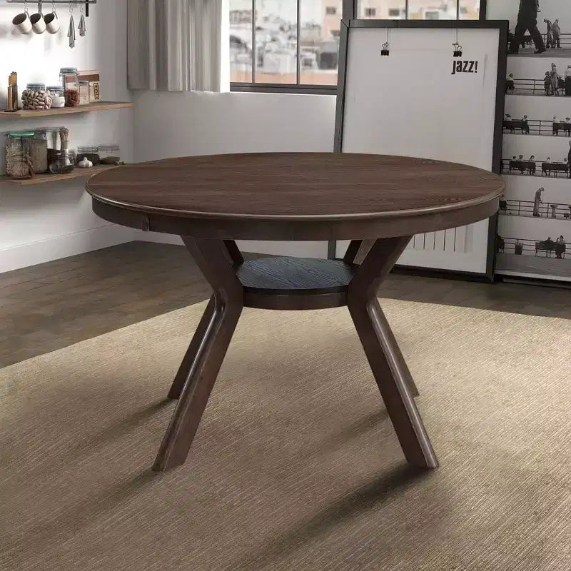 Table à manger ronde moderne Okak avec piédestal en tréteaux, table en bois pour salle à manger, restaurant