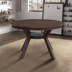 Table à manger ronde moderne Okak avec piédestal en tréteaux, table en bois pour salle à manger, restaurant
