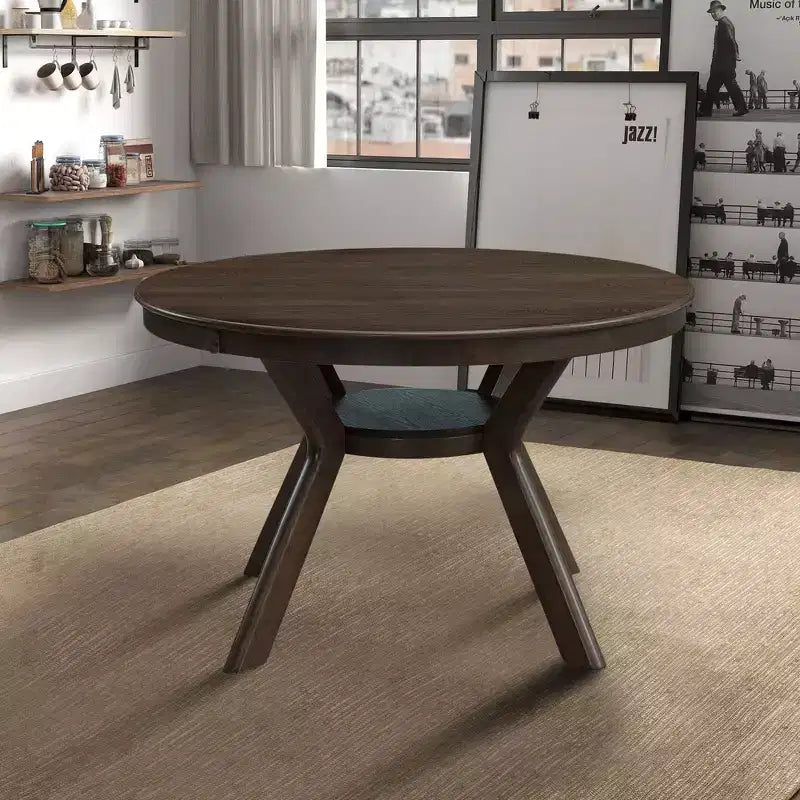 Table à manger ronde moderne Okak avec piédestal en tréteaux, table en bois pour salle à manger, restaurant