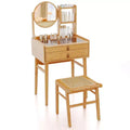 Costway 23.5 Compact Makeup Table Set with 2 Drawers Open Storage Shelves Vanity Stool