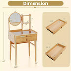 Costway Table de Maquillage Compacte 23,5" avec 2 Tiroirs, Étagères de Rangement Ouvertes et Tabouret