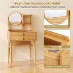 Costway Table de Maquillage Compacte 23,5" avec 2 Tiroirs, Étagères de Rangement Ouvertes et Tabouret