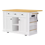 Grand îlot de cuisine roulant CLIHOME avec 2 tabourets de bar, prise de courant, porte de rangement interne, 5 étagères latérales ouvertes