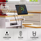 Grand îlot de cuisine roulant CLIHOME avec 2 tabourets de bar, prise de courant, porte de rangement interne, 5 étagères latérales ouvertes
