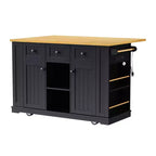 Grand îlot de cuisine roulant CLIHOME avec 2 tabourets de bar, prise de courant, porte de rangement interne, 5 étagères latérales ouvertes