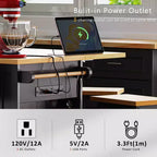 Grand îlot de cuisine roulant CLIHOME avec 2 tabourets de bar, prise de courant, porte de rangement interne, 5 étagères latérales ouvertes