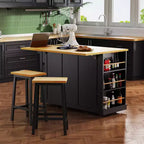 CLIHOME Large Rolling Kitchen Island with 2 Bar Stools, Power Outlet, Door Internal Storage Rack, 5 Open Side Racks