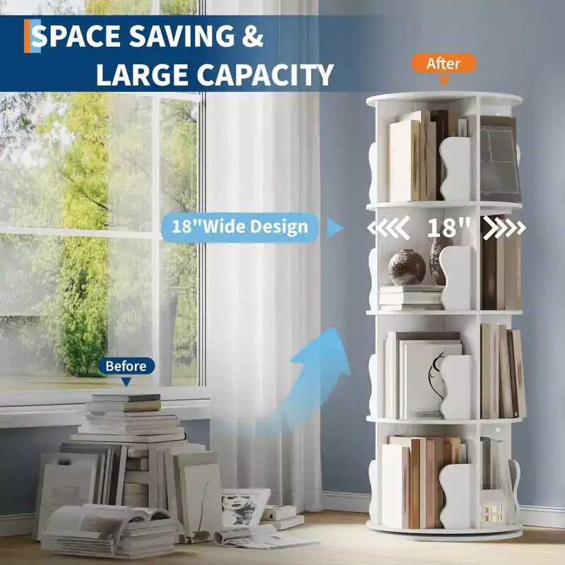 Étagère tournante à 4 niveaux, étagère d'angle pivotante pour petits espaces, tour de rangement rotative à 360°, bibliothèque verticale tournante