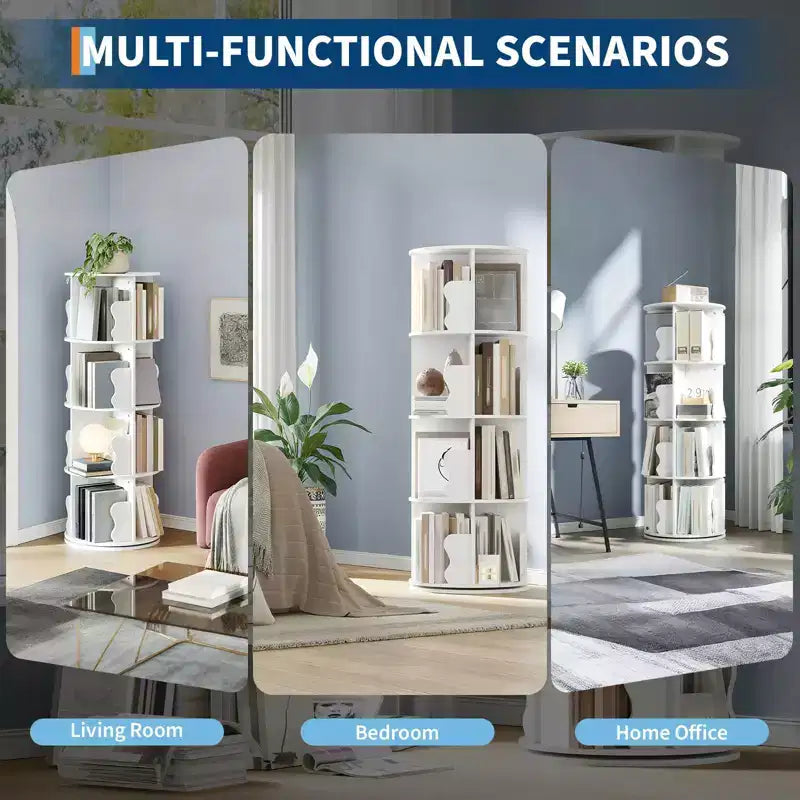 Étagère tournante à 4 niveaux, étagère d'angle pivotante pour petits espaces, tour de rangement rotative à 360°, bibliothèque verticale tournante