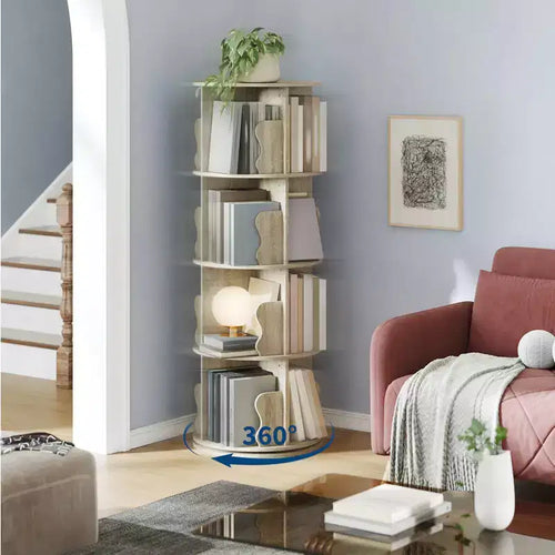 Étagère tournante à 4 niveaux, étagère d'angle pivotante pour petits espaces, tour de rangement rotative à 360°, bibliothèque verticale tournante
