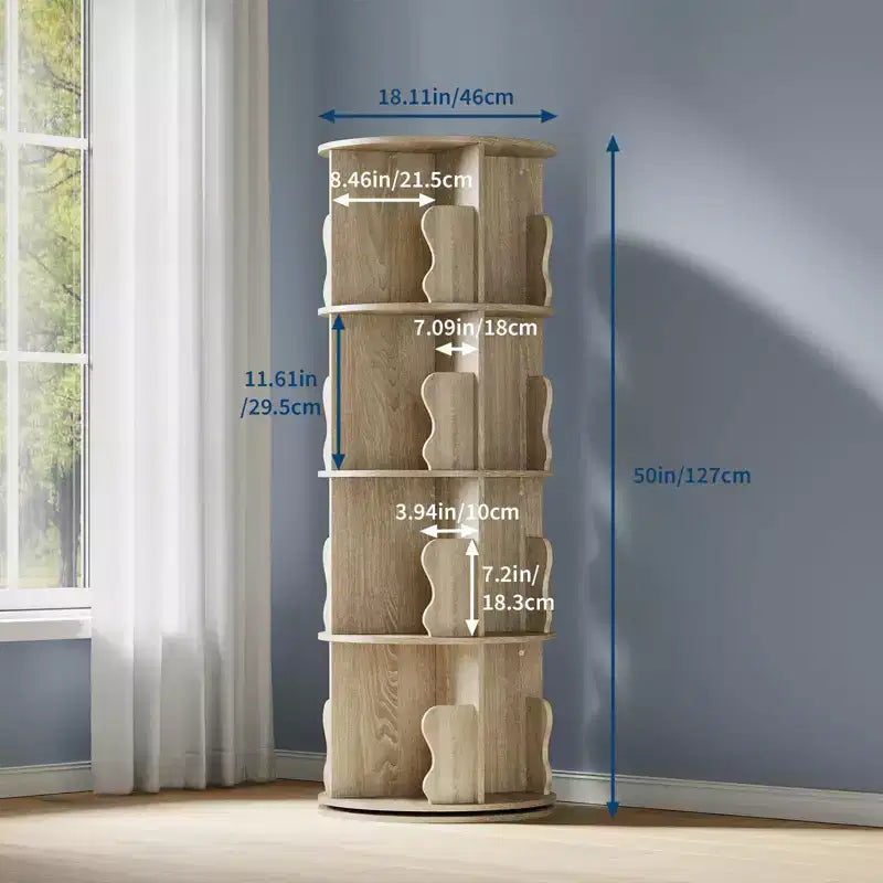Étagère tournante à 4 niveaux, étagère d'angle pivotante pour petits espaces, tour de rangement rotative à 360°, bibliothèque verticale tournante