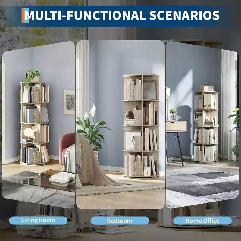 Étagère tournante à 4 niveaux, étagère d'angle pivotante pour petits espaces, tour de rangement rotative à 360°, bibliothèque verticale tournante
