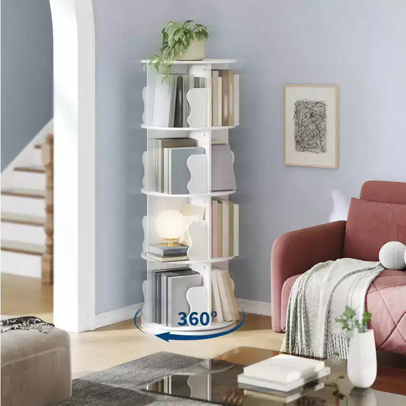 Étagère tournante à 4 niveaux, étagère d'angle pivotante pour petits espaces, tour de rangement rotative à 360°, bibliothèque verticale tournante