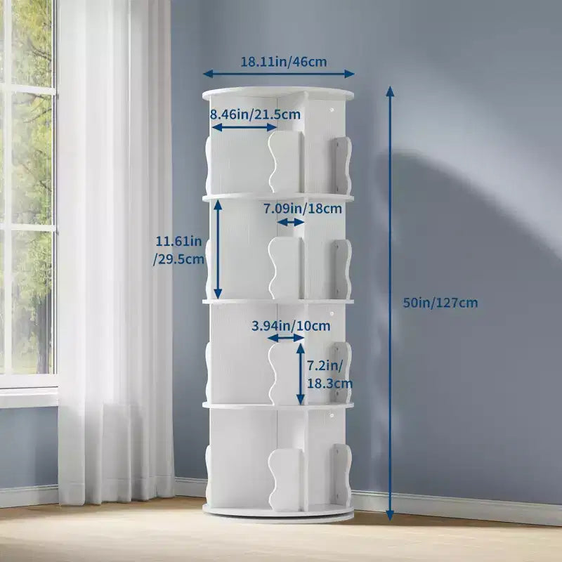 Étagère tournante à 4 niveaux, étagère d'angle pivotante pour petits espaces, tour de rangement rotative à 360°, bibliothèque verticale tournante