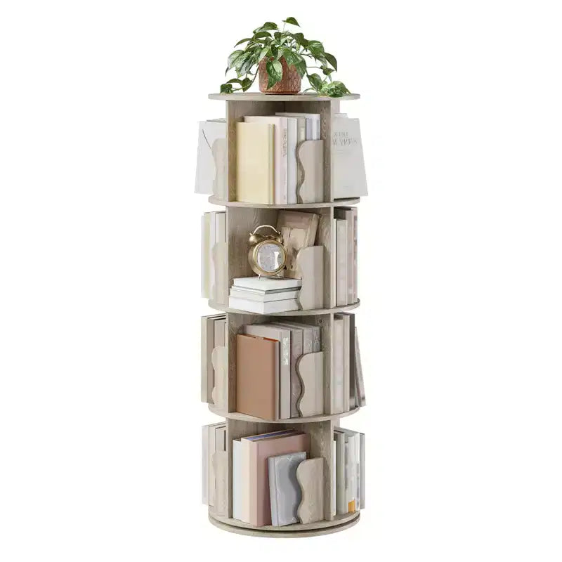 4 Tier Rotating Bookshelf Tower, Spinning Corner Bookshelf for Small Spaces, Revolving 360 Bookcase Storage Rack Tower,Vertical Rotate Turning