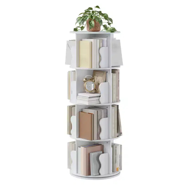 Étagère tournante à 4 niveaux, étagère d'angle pivotante pour petits espaces, tour de rangement rotative à 360°, bibliothèque verticale tournante