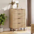 GustoWave Oak Fluted 5 Drawer Dresser, Wood Chest of Drawers with Wide Drawers, Closet Dresser Organizer with Anti-Tipping Device and Metal Legs