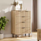 GustoWave Oak Fluted 5 Drawer Dresser, Wood Chest of Drawers with Wide Drawers, Closet Dresser Organizer with Anti-Tipping Device and Metal Legs