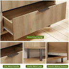 Commode 5 tiroirs cannelés en chêne GustoWave, commode en bois avec tiroirs larges, organisateur de commode de placard avec dispositif anti-basculement et pieds en métal