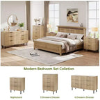 Commode 5 tiroirs cannelés en chêne GustoWave, commode en bois avec tiroirs larges, organisateur de commode de placard avec dispositif anti-basculement et pieds en métal